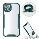 Acrylic + Color TPU Shockproof Case with Neck Lanyard For iPhone 13(Dark Green)