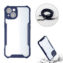 Acrylic + Color TPU Shockproof Case with Neck Lanyard For iPhone 13(Dark Blue)