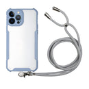 Acrylic + Color TPU Shockproof Case with Neck Lanyard For iPhone 13 Pro Max(Milk Grey)