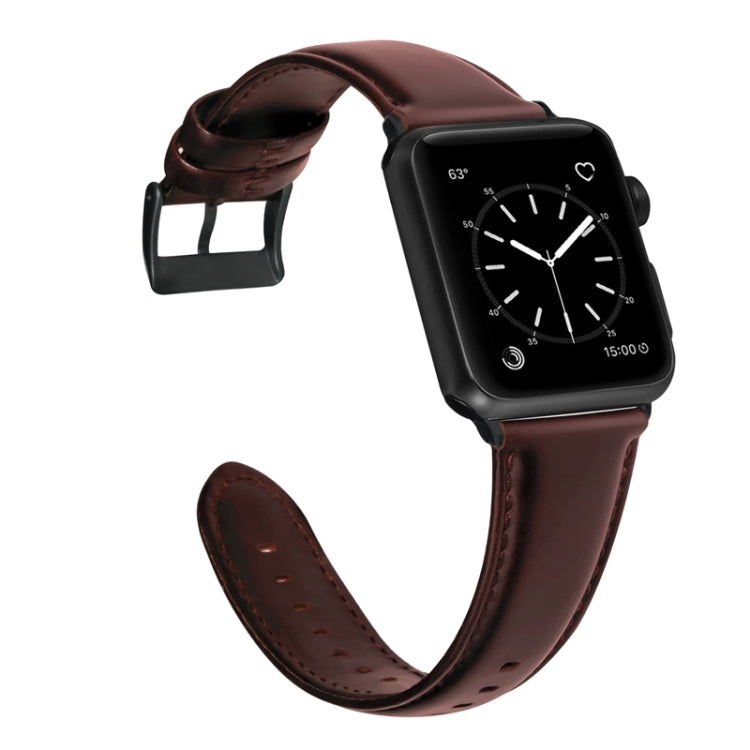 For Apple Watch Series 7 41mm / 6 & SE & 5 & 4 40mm / 3 & 2 & 1 38mm Oil Wax Genuine Leather Strap Watch Band(Red Brown)