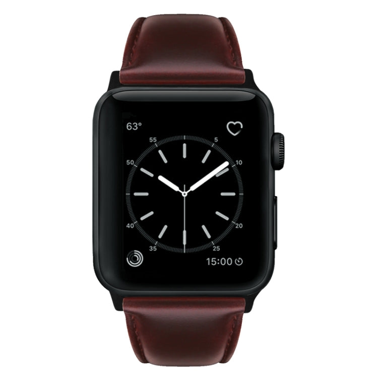 For Apple Watch Series 7 41mm / 6 & SE & 5 & 4 40mm / 3 & 2 & 1 38mm Oil Wax Genuine Leather Strap Watch Band(Red Brown)
