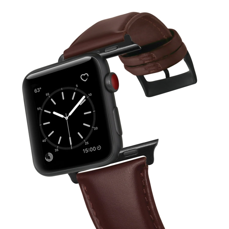For Apple Watch Series 7 41mm / 6 & SE & 5 & 4 40mm / 3 & 2 & 1 38mm Oil Wax Genuine Leather Strap Watch Band(Red Brown)