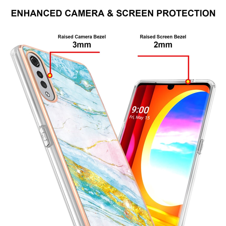 For LG Velvet 5G / 4G Electroplating Marble Pattern Dual-side IMD TPU Shockproof Case(Green 004)
