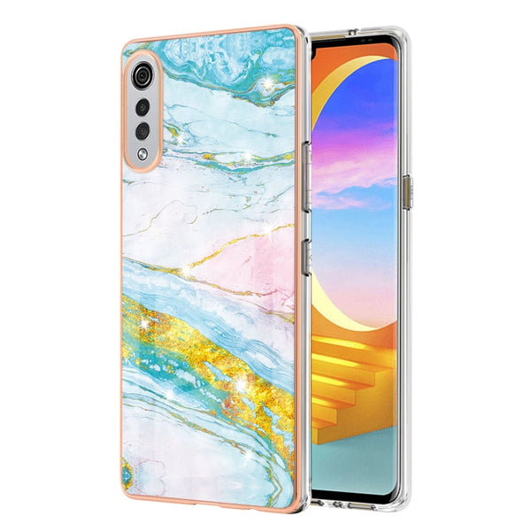 For LG Velvet 5G / 4G Electroplating Marble Pattern Dual-side IMD TPU Shockproof Case(Green 004)