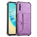 For Tecno Camon 17P Dream PU + TPU Four-corner Shockproof Back Cover Case with Card Slots & Holder(Purple)