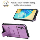For Tecno Camon 17P Dream PU + TPU Four-corner Shockproof Back Cover Case with Card Slots & Holder(Purple)