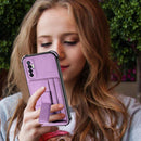 For Tecno Camon 17P Dream PU + TPU Four-corner Shockproof Back Cover Case with Card Slots & Holder(Purple)