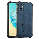 For Tecno Camon 17P Dream PU + TPU Four-corner Shockproof Back Cover Case with Card Slots & Holder(Blue)