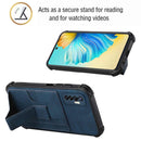 For Tecno Camon 17P Dream PU + TPU Four-corner Shockproof Back Cover Case with Card Slots & Holder(Blue)
