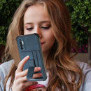 For Tecno Camon 17P Dream PU + TPU Four-corner Shockproof Back Cover Case with Card Slots & Holder(Blue)