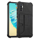 For Tecno Camon 17P Dream PU + TPU Four-corner Shockproof Back Cover Case with Card Slots & Holder(Black)