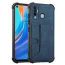 For Tecno Spark 7 Pro Dream PU + TPU Four-corner Shockproof Back Cover Case with Card Slots & Holder(Blue)