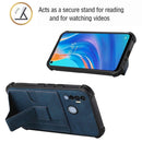 For Tecno Spark 7 Pro Dream PU + TPU Four-corner Shockproof Back Cover Case with Card Slots & Holder(Blue)