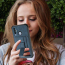 For Tecno Spark 7 Pro Dream PU + TPU Four-corner Shockproof Back Cover Case with Card Slots & Holder(Blue)