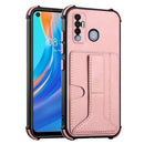 For Tecno Spark 7 Pro Dream PU + TPU Four-corner Shockproof Back Cover Case with Card Slots & Holder(Rose Gold)