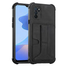 For OPPO A16 Dream PU + TPU Four-corner Shockproof Back Cover Case with Card Slots & Holder(Black)
