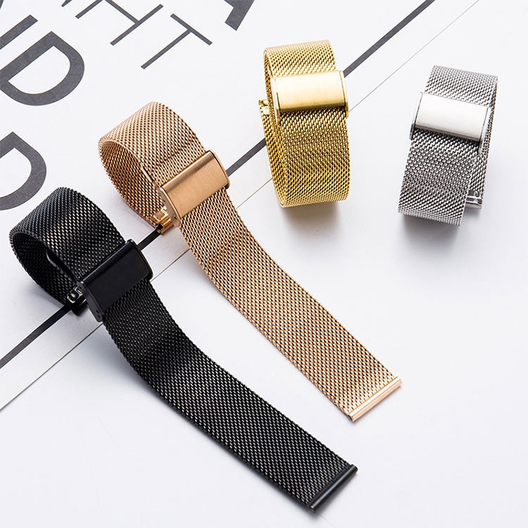 16mm 304 Stainless Steel Single Buckle Watch Band(Black)
