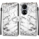 Voltage Coloured Drawing Magnetic Clasp Horizontal Flip PU Leather Case with Holder & Card Slots For Huawei P50(C01 White Marble)