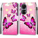 Voltage Coloured Drawing Magnetic Clasp Horizontal Flip PU Leather Case with Holder & Card Slots For Huawei P50(C03 Gradient Pink Flying Butterflies)