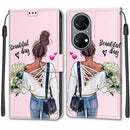 Voltage Coloured Drawing Magnetic Clasp Horizontal Flip PU Leather Case with Holder & Card Slots For Huawei P50(C09 Hug Flower)