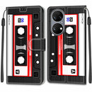 Voltage Coloured Drawing Magnetic Clasp Horizontal Flip PU Leather Case with Holder & Card Slots For Huawei P50(C10 Black Red Tape)