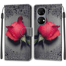 Voltage Coloured Drawing Magnetic Clasp Horizontal Flip PU Leather Case with Holder & Card Slots For Huawei P50(C14 Black Water Drop Rose)