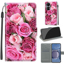 Voltage Coloured Drawing Magnetic Clasp Horizontal Flip PU Leather Case with Holder & Card Slots For Huawei P50(C17 Green Leaf Pink Rose)