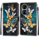 Voltage Coloured Drawing Magnetic Clasp Horizontal Flip PU Leather Case with Holder & Card Slots For Huawei P50(C20 Gold Silver Flying Butterflies)
