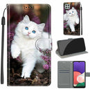 Voltage Coloured Drawing Magnetic Clasp Horizontal Flip PU Leather Case with Holder & Card Slots For Samsung Galaxy A22 5G(C08 Flower Bush Big White Cat)