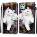 Voltage Coloured Drawing Magnetic Clasp Horizontal Flip PU Leather Case with Holder & Card Slots For Samsung Galaxy A22 5G(C08 Flower Bush Big White Cat)