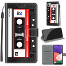 Voltage Coloured Drawing Magnetic Clasp Horizontal Flip PU Leather Case with Holder & Card Slots For Samsung Galaxy A22 5G(C10 Black Red Tape)