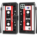 Voltage Coloured Drawing Magnetic Clasp Horizontal Flip PU Leather Case with Holder & Card Slots For Samsung Galaxy A22 5G(C10 Black Red Tape)