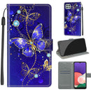Voltage Coloured Drawing Magnetic Clasp Horizontal Flip PU Leather Case with Holder & Card Slots For Samsung Galaxy A22 5G(C11 Blue Golden Chain Butterflies)