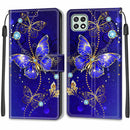Voltage Coloured Drawing Magnetic Clasp Horizontal Flip PU Leather Case with Holder & Card Slots For Samsung Galaxy A22 5G(C11 Blue Golden Chain Butterflies)