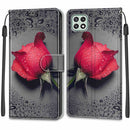 Voltage Coloured Drawing Magnetic Clasp Horizontal Flip PU Leather Case with Holder & Card Slots For Samsung Galaxy A22 5G(C14 Black Water Drop Rose)