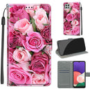 Voltage Coloured Drawing Magnetic Clasp Horizontal Flip PU Leather Case with Holder & Card Slots For Samsung Galaxy A22 5G(C17 Green Leaf Pink Rose)