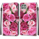 Voltage Coloured Drawing Magnetic Clasp Horizontal Flip PU Leather Case with Holder & Card Slots For Samsung Galaxy A22 5G(C17 Green Leaf Pink Rose)