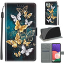 Voltage Coloured Drawing Magnetic Clasp Horizontal Flip PU Leather Case with Holder & Card Slots For Samsung Galaxy A22 5G(C20 Gold Silver Flying Butterflies)