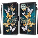 Voltage Coloured Drawing Magnetic Clasp Horizontal Flip PU Leather Case with Holder & Card Slots For Samsung Galaxy A22 5G(C20 Gold Silver Flying Butterflies)
