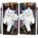 Voltage Coloured Drawing Magnetic Clasp Horizontal Flip PU Leather Case with Holder & Card Slots For ZTE Blade A71(C08 Flower Bush Big White Cat)