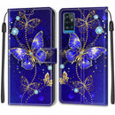 Voltage Coloured Drawing Magnetic Clasp Horizontal Flip PU Leather Case with Holder & Card Slots For ZTE Blade A71(C11 Blue Golden Chain Butterflies)