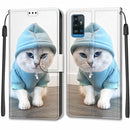 Voltage Coloured Drawing Magnetic Clasp Horizontal Flip PU Leather Case with Holder & Card Slots For ZTE Blade A71(C15 Blue Sweater White Cat)