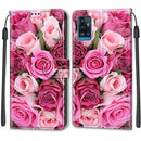 Voltage Coloured Drawing Magnetic Clasp Horizontal Flip PU Leather Case with Holder & Card Slots For ZTE Blade A71(C17 Green Leaf Pink Rose)