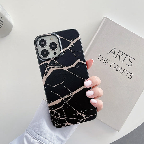 Gilding Marble Pattern Soft TPU Protective Case For iPhone 13(Black)