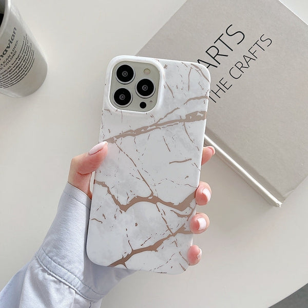 Gilding Marble Pattern Soft TPU Protective Case For iPhone 13(White)
