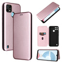 For OPPO Realme C21Y Carbon Fiber Texture Magnetic Horizontal Flip TPU + PC + PU Leather Case with Card Slot(Pink)