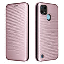 For OPPO Realme C21Y Carbon Fiber Texture Magnetic Horizontal Flip TPU + PC + PU Leather Case with Card Slot(Pink)