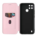 For OPPO Realme C21Y Carbon Fiber Texture Magnetic Horizontal Flip TPU + PC + PU Leather Case with Card Slot(Pink)