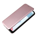 For OPPO Realme C21Y Carbon Fiber Texture Magnetic Horizontal Flip TPU + PC + PU Leather Case with Card Slot(Pink)