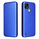 For OPPO Realme C21Y Carbon Fiber Texture Magnetic Horizontal Flip TPU + PC + PU Leather Case with Card Slot(Blue)